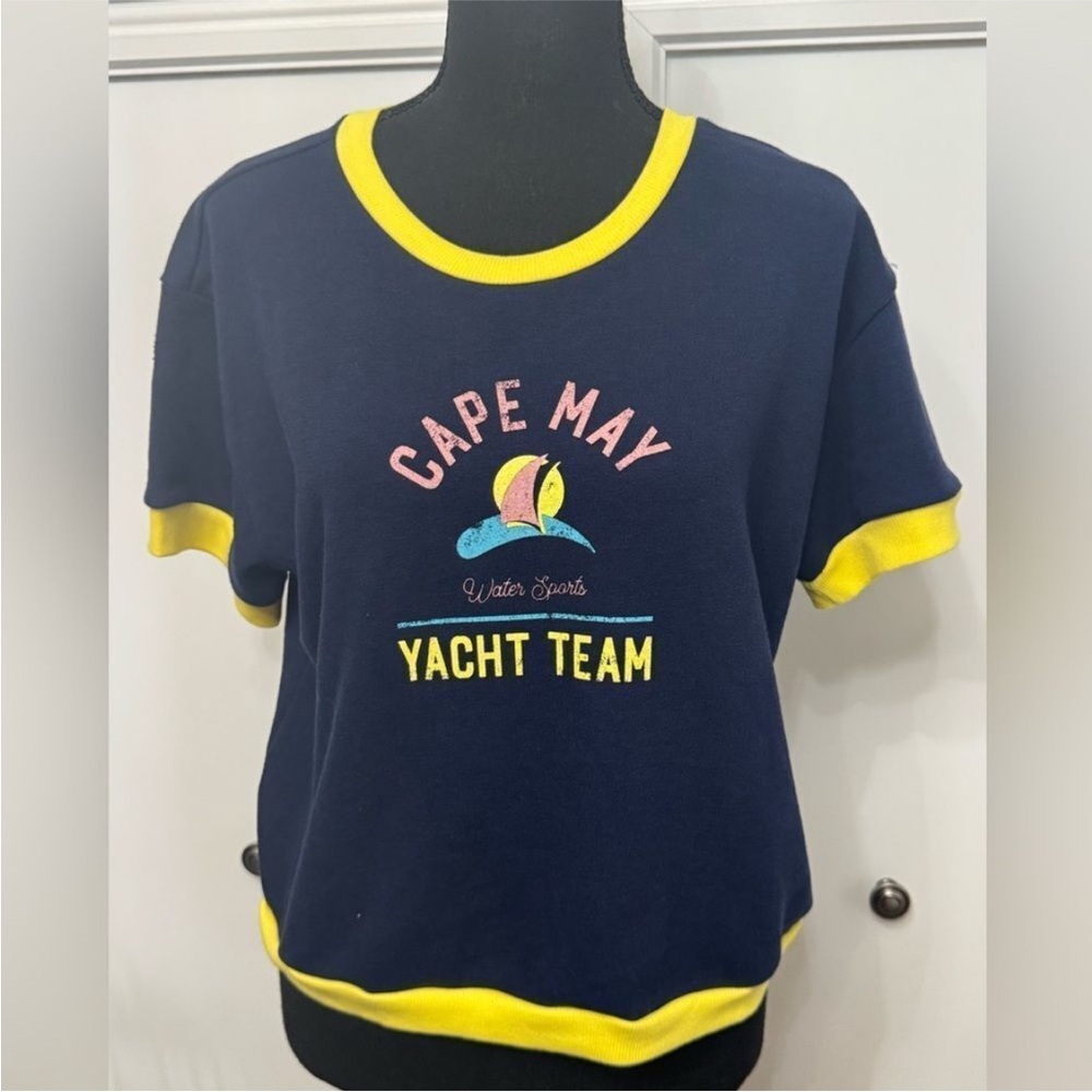 Anthropology Cape May Yacht Team Navy and Yellow T-Shirt-NWT